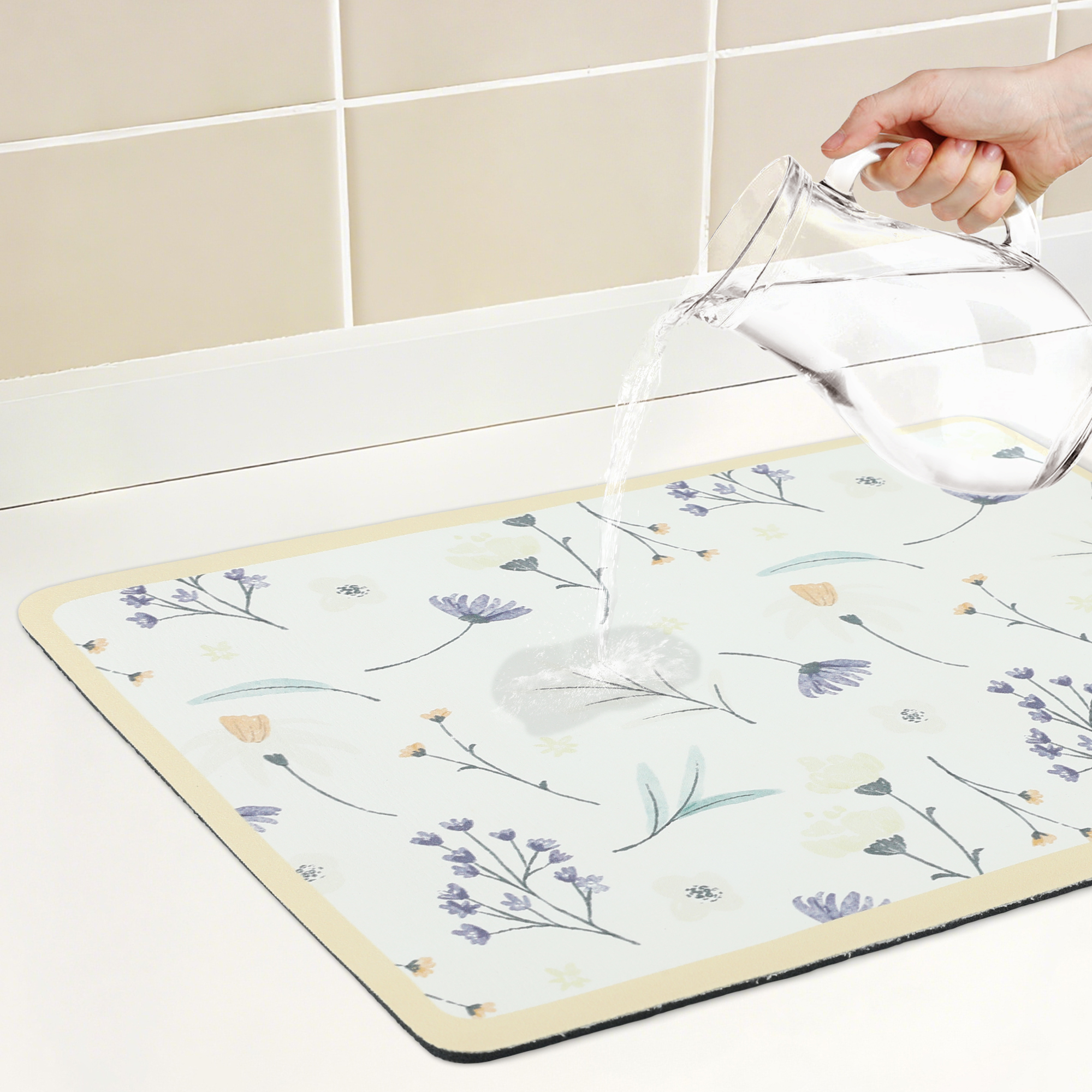 Unique Bargains Floral Quick Dry Dish Drying Mats for Kitchen Light Orange 23.6*19.7 inch
