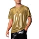 thumbnail image 1 of Camiseta Brillante INSPIRE CHIC para Hombre, Cuello Redondo, Mangas Cortas, Tops Metálicos para Fiesta Disco Dorado XL, 1 of 1
