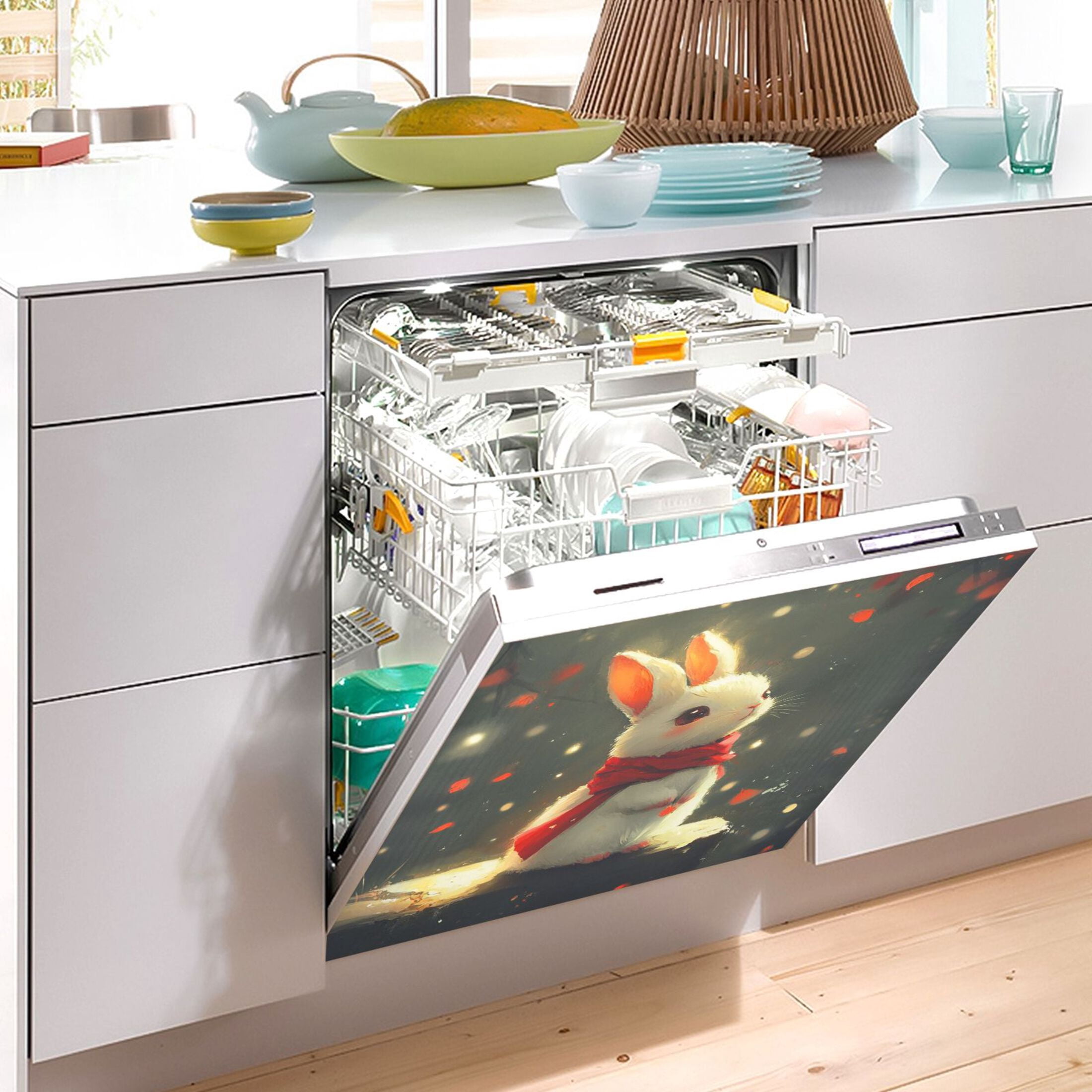 Dishwasher Magnetic Sticker 23x26 Inch Refrigerator Magnetic Sticker Washing Machine Magnetic Sticker Kitchen Panel Magnetic Sticker Home Decor Adorable Scarf Rabbit