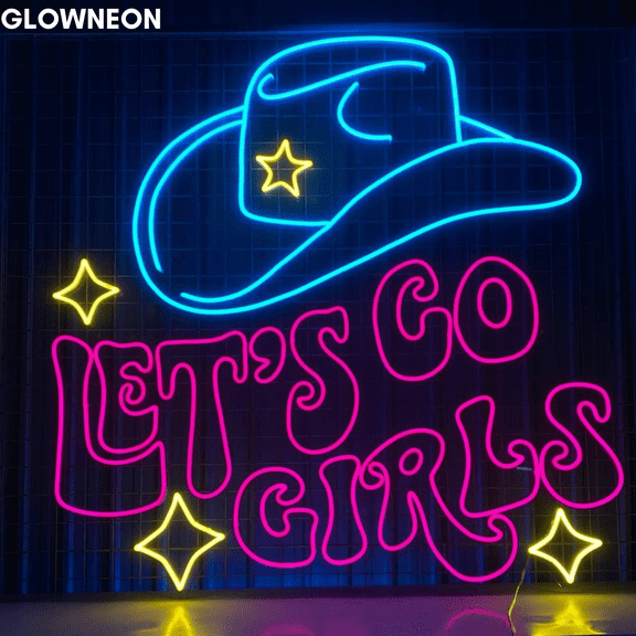 Glowneon Let's Go Girl Neon Sign, Cowgirl Led Sign, Cowboy Bar Decor