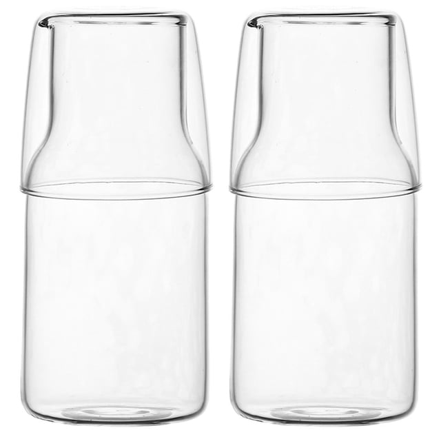2 Sets Bedside Water Carafe and Cup Glass Bedside Kettle Night Carafe Mouthwash Carafe with Cup