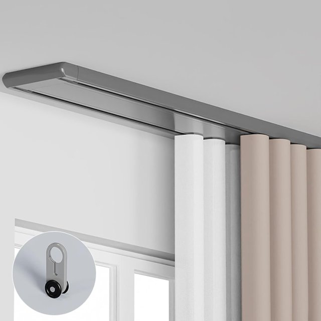 Silent Double Row Curtain Track, Duty Drop Ceiling Curtain Track, Luxurious Heavy Conjoined Curtain Rails Ceiling Mount Aluminum Alloy Nano Silence Track for Living Room Bedroom (Gray, 3.4m(11.2ft))
