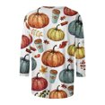 thumbnail image 4 of Odeerbi Halloween Graphic Shirts for Women Vintage Retro Blouse Fashion Printed Loose T-shirt Three Quarter Sleeves Round Neck 2024 Casual Tops Khaki, 4 of 5