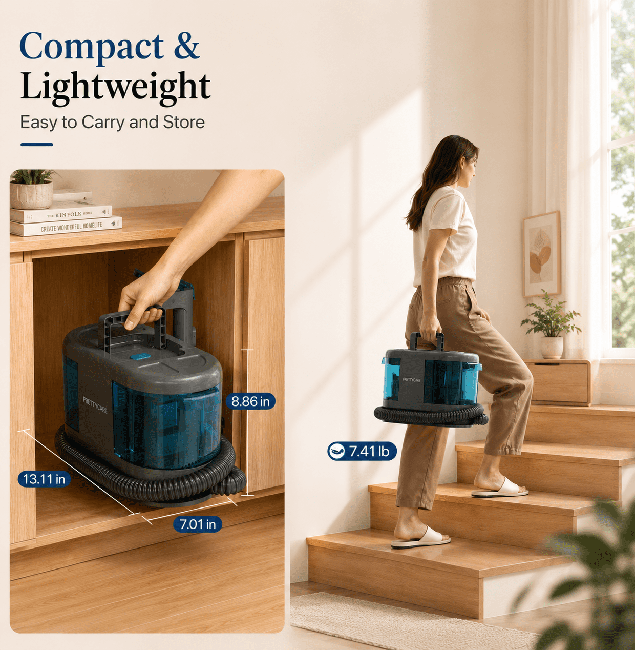 PrettyCare Portable Carpet Cleaner Machine, 20Kpa Carpet Shampooer for Deep Cleaning, Upholstery & Pet Stain Remover,BY32A