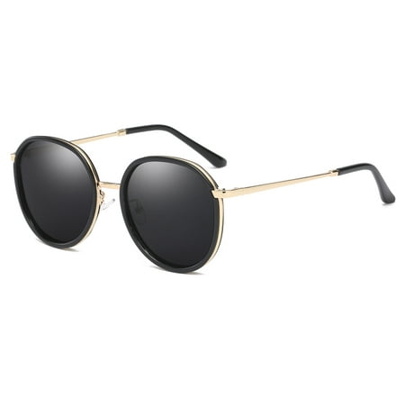 Round Anti Glare - Cyxus Womens/Girls Retro Round Polarized Sunglasses with Gray Lens Black Frame, Anti Glare for Driving Hiking Fishing Traveling Outdoors