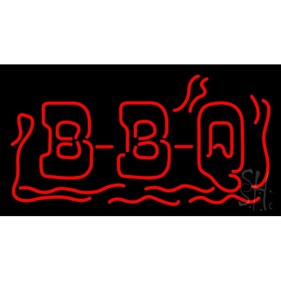 BBQ - Barbeque LED Neon Sign 13 x 24 - inches, Clear Edge Cut Acrylic Backing, with Dimmer - Bright and Premium built indoor LED Neon Sign for restaurant window and interior decor.
