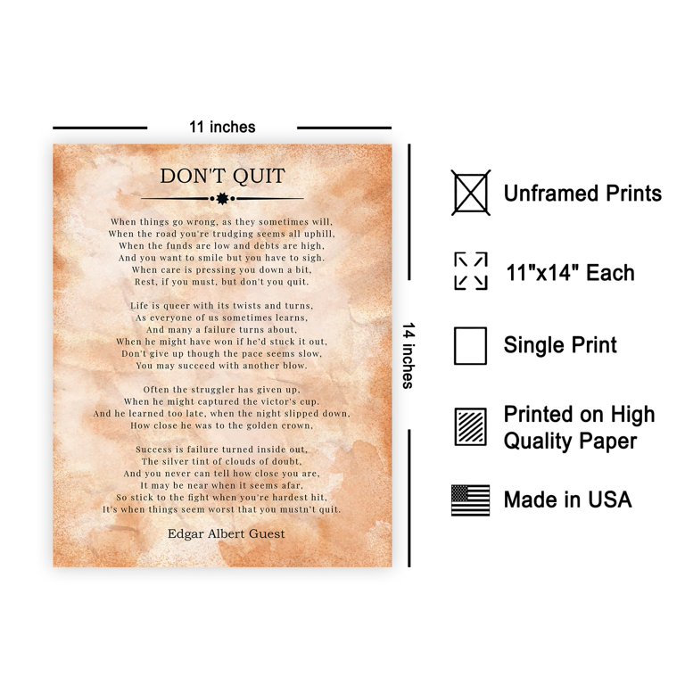 Poster Master Edgar Albert Guest Poster - Don't Quit Print - Don't Quit Poem Art - Poetry Art - Inspiring Gift for Him, Her, Student - Motivational Decor for Classroom, Dorm - for Free Printable Don T Quit Poem