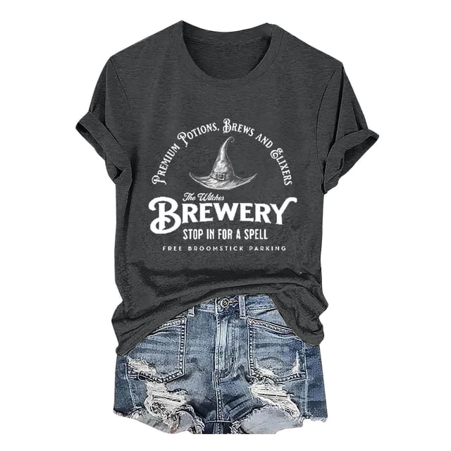 T-Shirt à Manches Courtes pour Femmes Liquidation T-Shirt Mélangé pour Femmes T-Shirt à Col Rond pour Femmes the Wilches Brewery Stop in for A Spell Imprimé Massachusetts