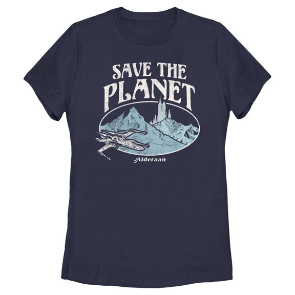 Women's Star Wars: Return of the Jedi Save the Planet Graphic Tee Navy Blue Small
