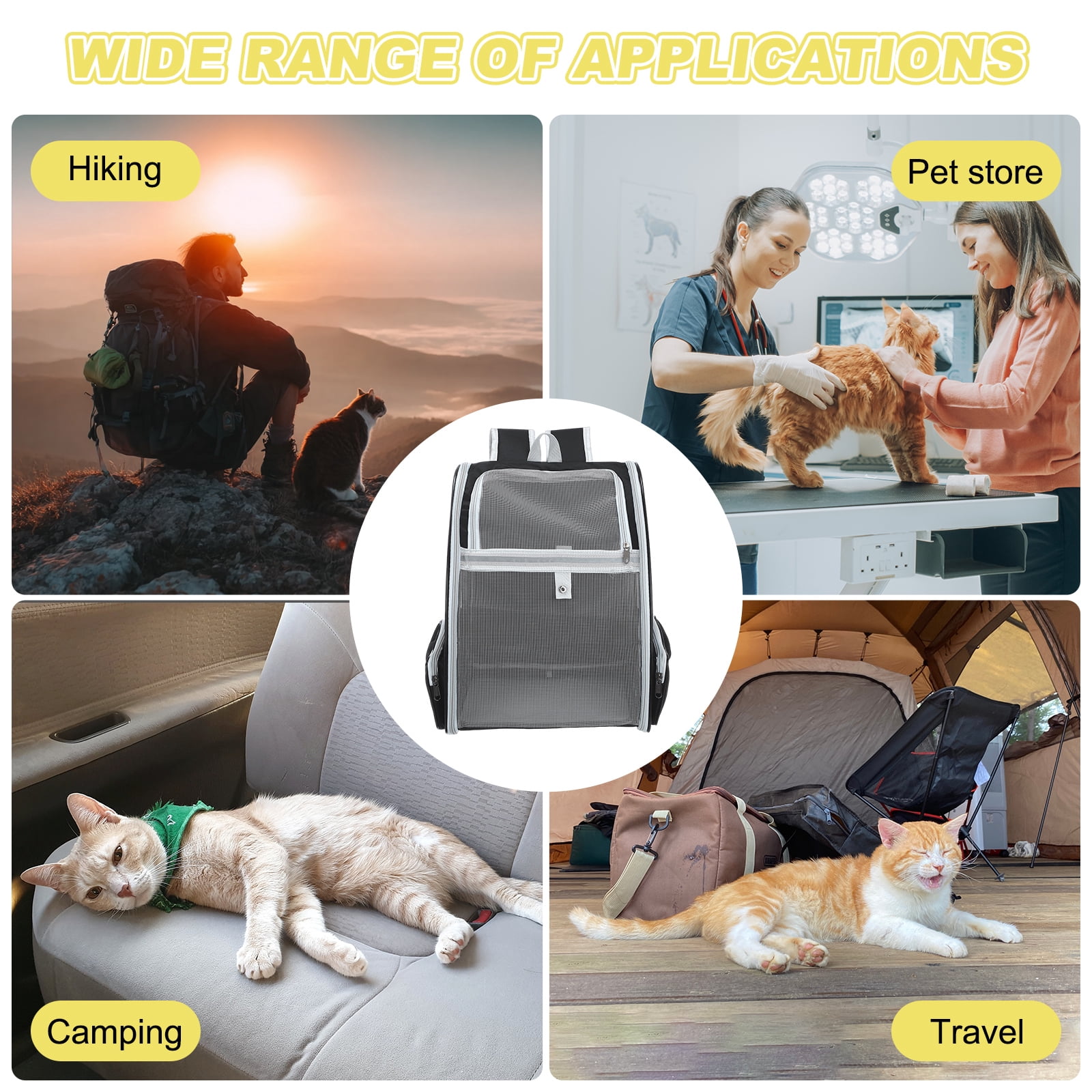 Uxcell Cat Backpack Carrier, Ventilation Mesh, Breathable Dog Carrier Backpack Pet Carrying Case (Black) for Cats or Small Dogs Puppies, Intended for Hiking / Camping / Traveling