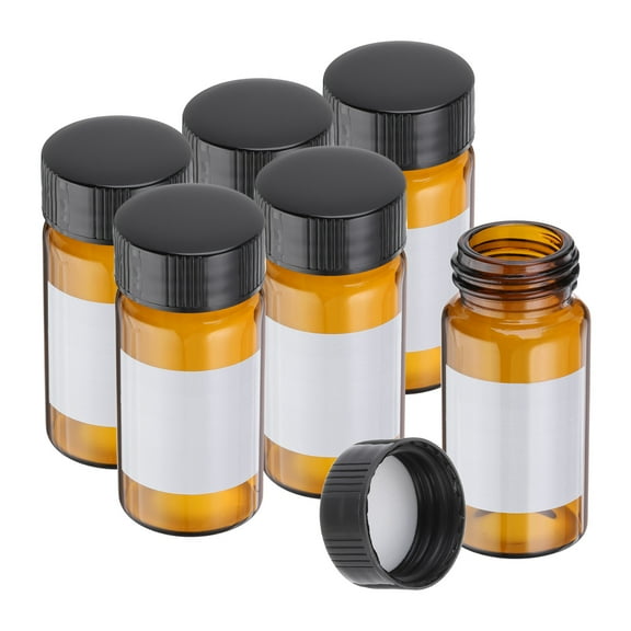 Uxcell 6Pcs 20ml Small Brown Glass Vials with Black Screw Cap, Borosilicate Glass Sample Bottles with Label