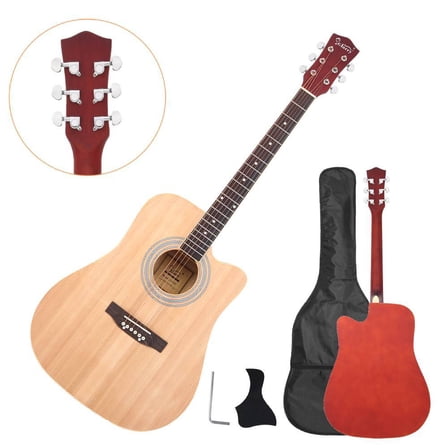 HarmonyStrings Ashthorpe 41-inch Beginner Cutaway Acoustic Guitar Package (Natural), Full Size Basic Starter Kit w/Gig Bag, Strings, Strap, Tuner, Picks