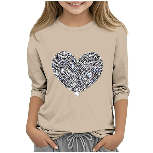 Haut/chemise Décontracté(E) pour Enfants à Col Rond, Manches Trois Quarts, Imprimé Love