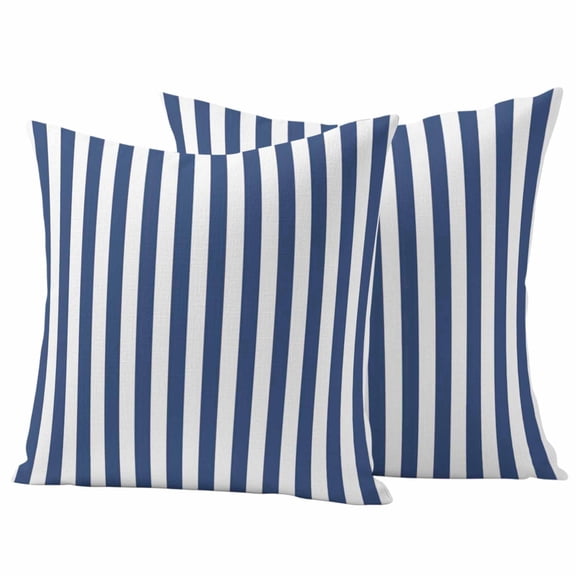 2 Pack Outdoor Waterproof Throw Pillow Covers,Blue White Vertical Stripes Decorative Square Pillow Case Patio Pillowcases for Chair Couch Sofa 16x16in