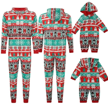 

PDYLZWZY Family Matching Christmas Pajamas Set Hooded Jumpsuit with Cartoon Snowman Snowflake Print Sleepwear