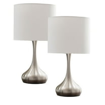 Springdale Table Lamp Set, Brushed Nickel Metal Body & White Fabric Drum Shade, (Set of 2)