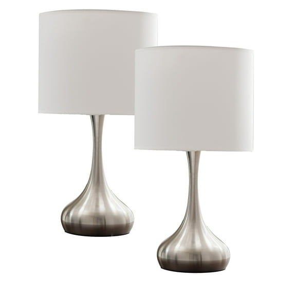 Springdale Table Lamp Set, Brushed Nickel Metal Body & White Fabric Drum Shade, (Set of 2)