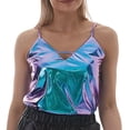 thumbnail image 2 of Shiny Metallic Crop Camisole Tops for Women V Neck Spaghetti Strap Sparkly Holographic Cami Tank Tops Disco Party Clubwear, 2 of 4
