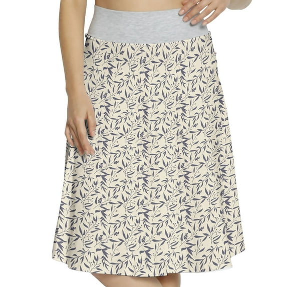 Women's Floral Flower Leaves and Berries A-line Printed Skirt Casual Wear, 3XL, Champagne Dark Indigo, by Ambesonne