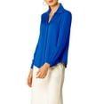 thumbnail image 4 of MODA NOVA Juniors Elegant V Neck Point Collar Long Sleeve Smooth Satin Blouse, 4 of 7