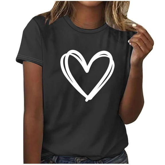 yillto Women's Summer Tshirts Short Sleeve Heart Graphic Round Neck Causal Loose Basic Tee Tops