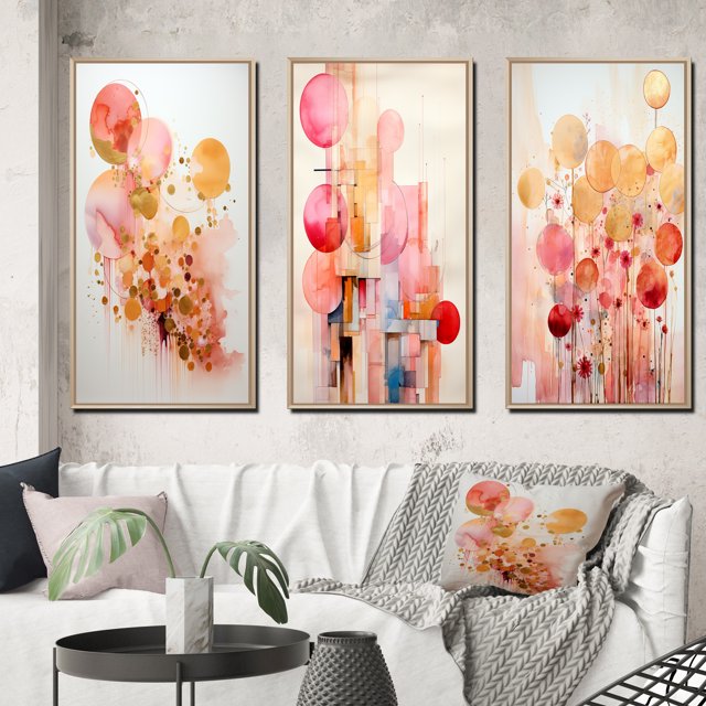 Designart "Circular Geometry Serendipity II" Modern Geometric Framed Wall Art Set Of 3 - Gold Abstract Frame Gallery Set For Office Decor