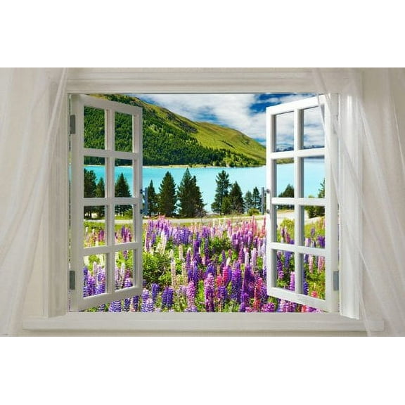 Window Onto Lovely Lavender Mountain Scenic Purple Fields 24" x 0.05" Poster, by HSE USA