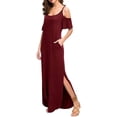 thumbnail image 6 of Aiyino Women's Summer Casual Loose Long Dress Cold Shoulder Short Sleeve Split Maxi Dresses, 6 of 7