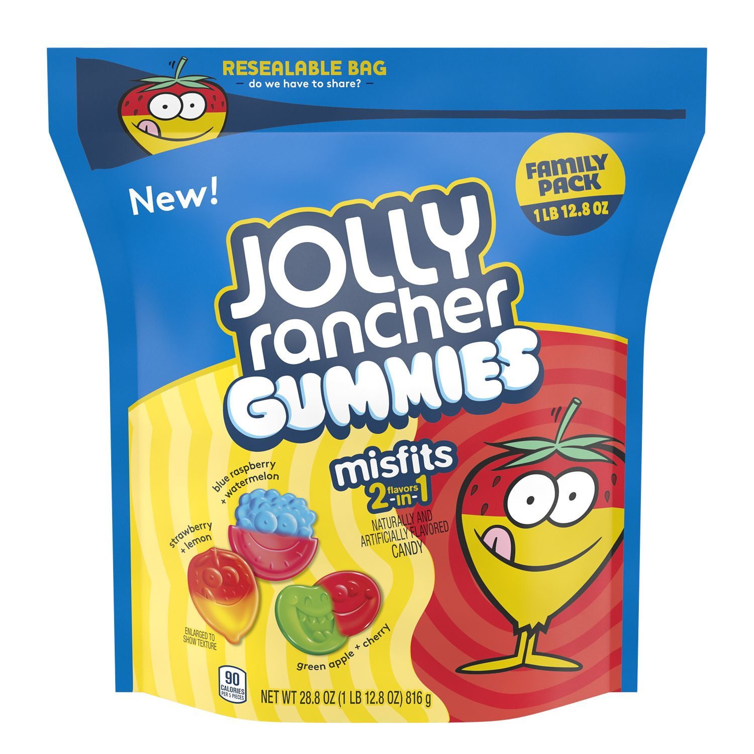 JOLLY RANCHER, MISFITS 2-in-1 Assorted Fruit Flavored Gummies Candy, 28.8 oz, Resealable Family Pack