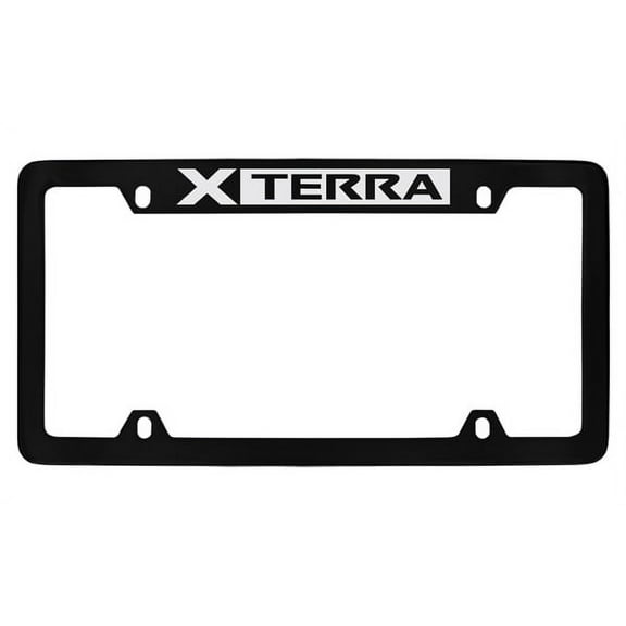 Nissan Xterra Black Coated Metal Top Engraved License Plate Frame Holder