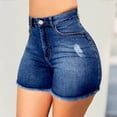 thumbnail image 2 of Women's Denim Shorts High Waist Ripped Distressed Frayed Hem Jeans Stretchy Skinny Fit Summer Hot Pants with Pockets, 2 of 6