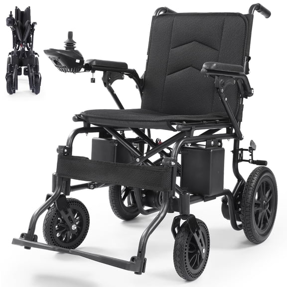 15-Mile Foldable Electric Wheelchair for Adults & Seniors, Portable Power Chair with Joystick, Black