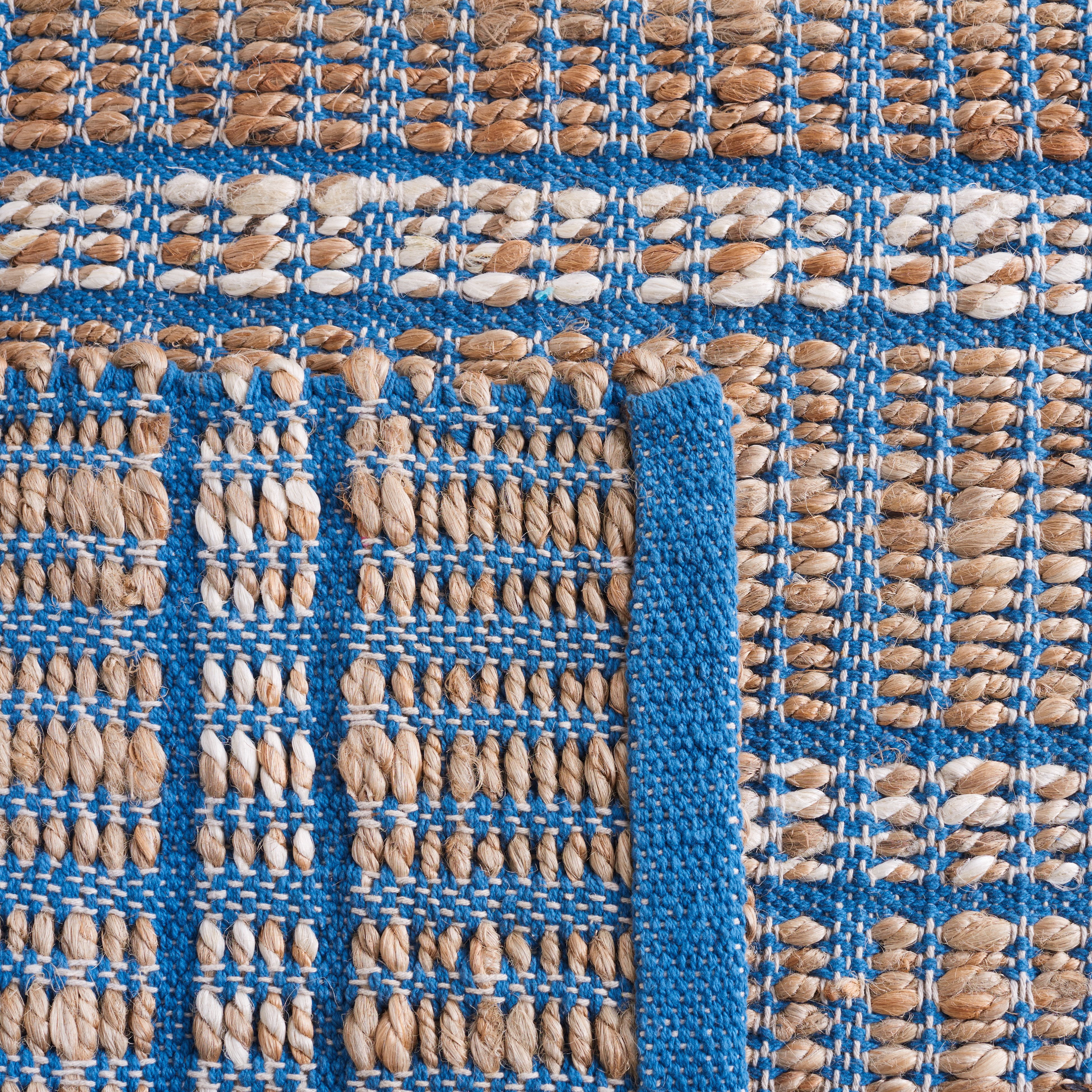 SAFAVIEH Natural Fiber Kostadin Striped Area Rug, Blue/Natural, 6'6" x 6'6" Square