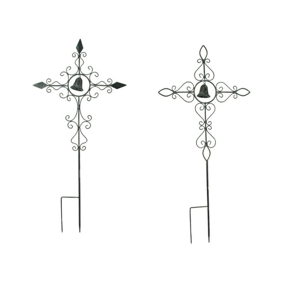Things2Die4 Bronze Finished Scroll Metal Garden Stakes With Wind Bells (Set of 2)