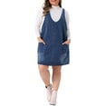 thumbnail image 2 of Agnes Orinda Women's Plus Size Denim Overall Dress V Neck Sleeveless Casual Jean Jumper Dress with Pockets 4X Dark Blue, 2 of 5