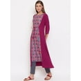thumbnail image 3 of Janasya Indian Magenta Poly Crepe Digital Print A-line 3\4 Sleeves Round Neck Calf Length Kurta for Women, 3 of 6