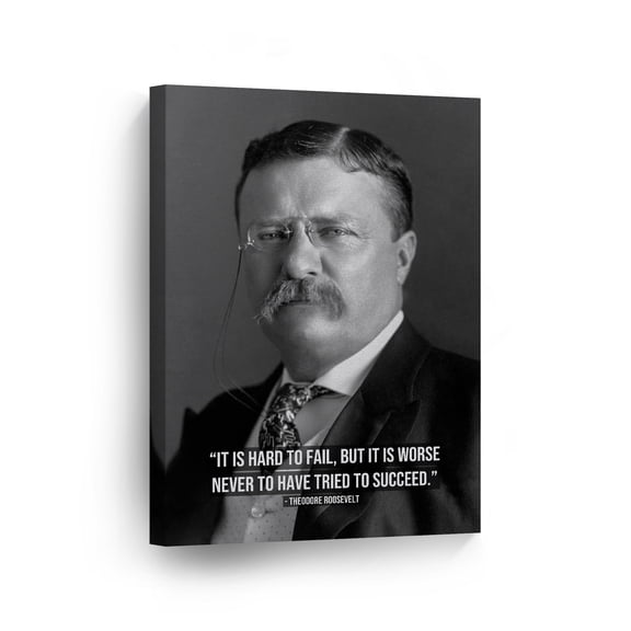 Smile Art Design 26th President of The United States of America Theodore Roosevelt Portrait Motivational Quote Inspirational Canvas Wall Art Print American History Office Living Room Decor 12x8