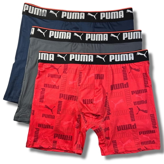 PUMA MEN'S 3 PACK - PHG 243 LETTER 2 RED - MEDIUM - UNDERWEAR X3 BOXER BRIEF
