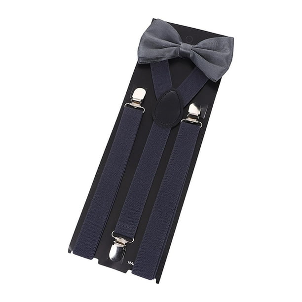 Tirantes para hombre, conjunto de pajarita, tirantes ajustables en forma de Y con Clips, banda elástica, pantalones, tirantes para fiesta de vestido gris oscuro