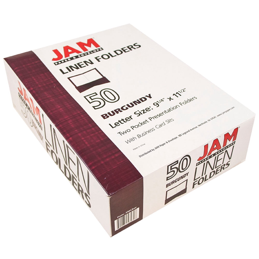JAM Paper Linen Two Pocket Presentation Folders, 9 x 12, Burgundy Red, 50 per Pack