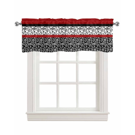 Black Red Kitchen Valances for Windows Farmhouse Linen Window Valance Curtain for Living Room Window Treatment Garden Floral Stripe Aesthetic Flower Boho Valance Rod Pocket Topper Drape, 42 x 12 Inch