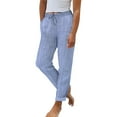 thumbnail image 7 of Neewe Women Casual Pants Loose High Waist Spring Solid Color Lace-Up With And Linen All Straight Leg Casual Pants-Blue 3XL, 7 of 7