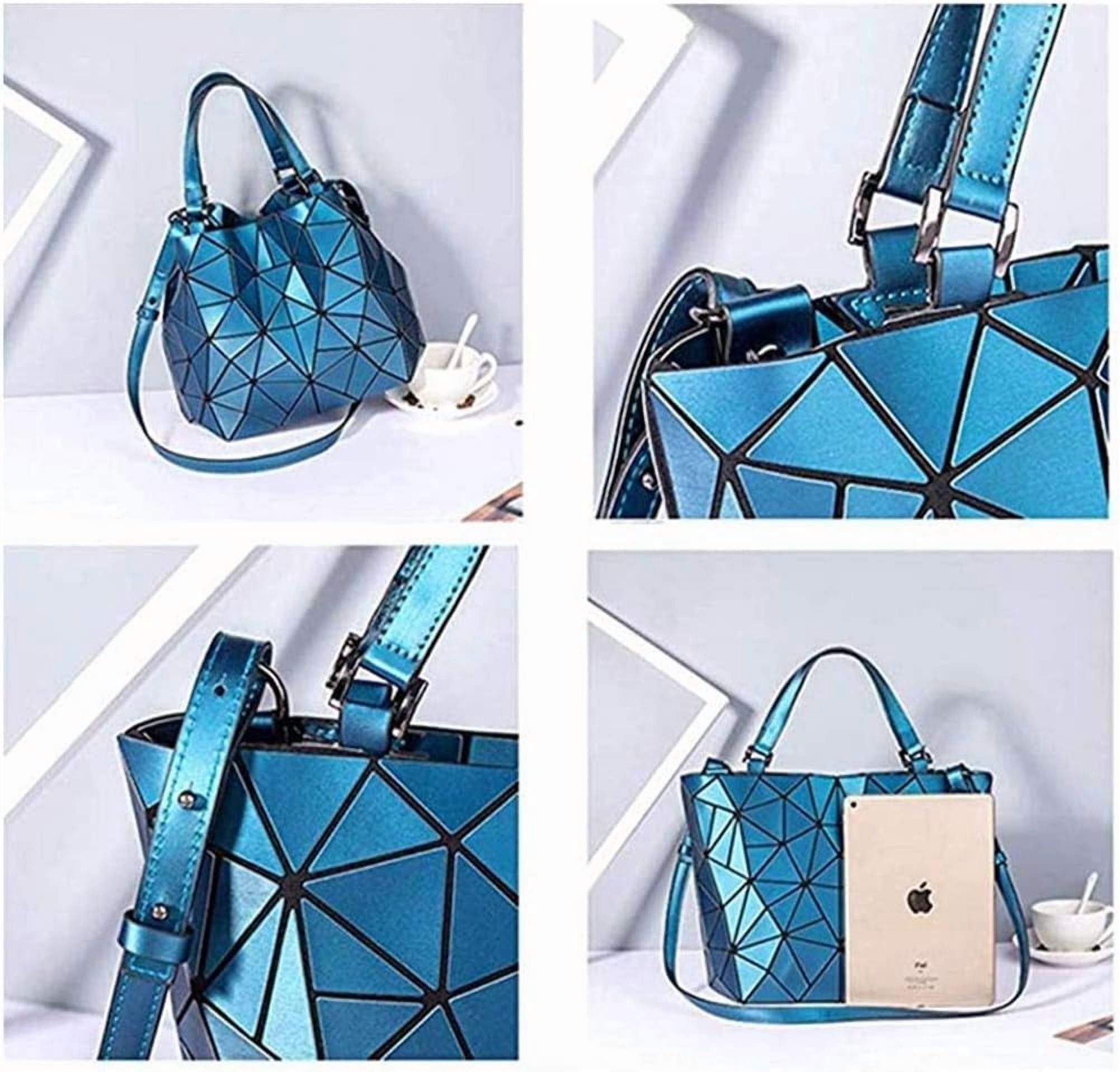 Kwuty Geometric Luminous Purses and Handbags Shard Lattice Eco-Friendly Artificial Leather Rainbow Holographic Purse (Blue)
