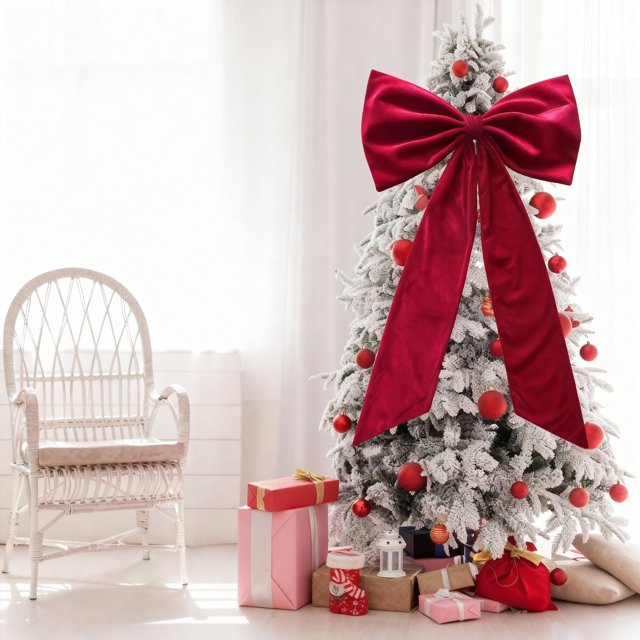 CaiYueKe Velvet Christmas Bow Tree Topper Extra Large Oversized Wreath Gift Decoration, Flocked Ribbon Party Wedding Arch Ornament for Festive Holiday Decorations Home Decor