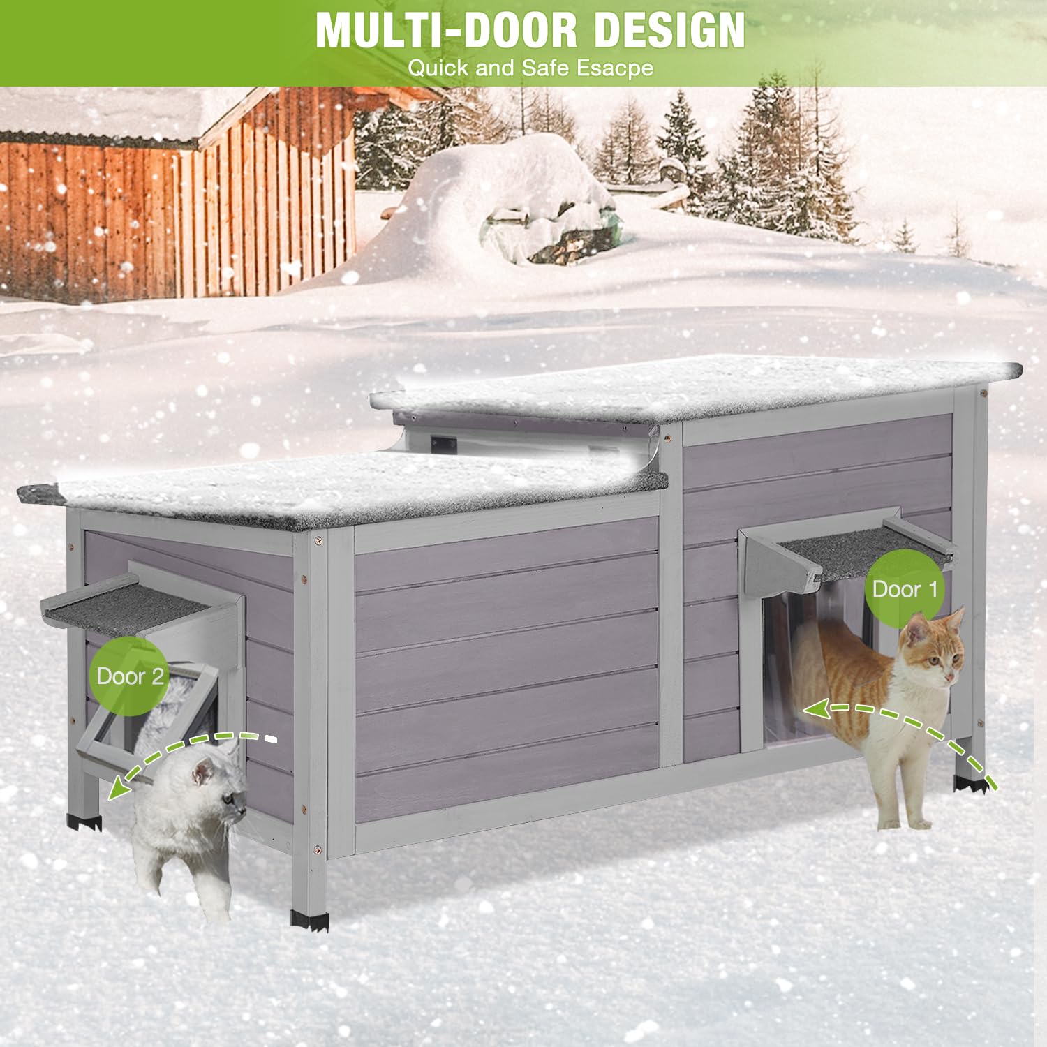 MEDEHOO 39.1"L Heated Cat House with Insulated Liner Outdoor Cat House with Anti-Bite Cable Weatherproof Cat Shelter with Heater Feral Cat House