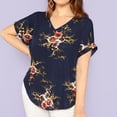thumbnail image 1 of Mode Femmes Grande Taille Col en V Manches Courtes Imprimé Floral Haut Décontracté, 1 of 9