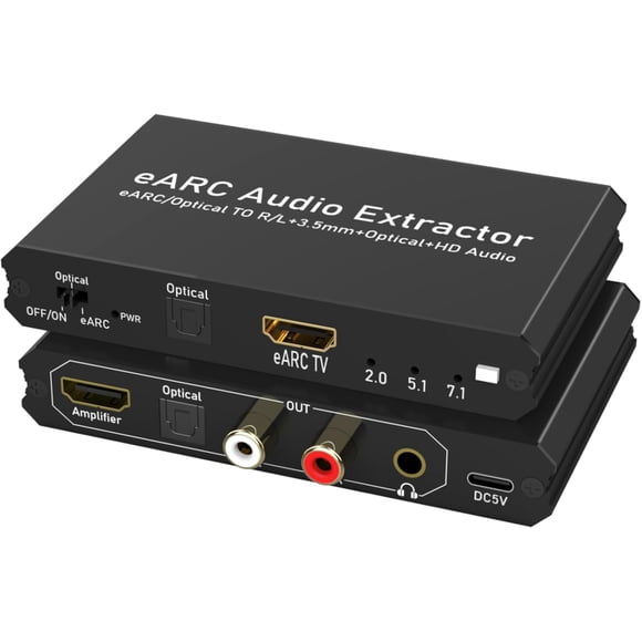 KSRplayer Extractor de Audio HDMI eARC/ARC con Convertidor Digital a Analógico – Salida Óptica, L/R y Estéreo de 3.5mm para HDTV, Barra de Sonido, Amplificador, Altavoz, Audífonos