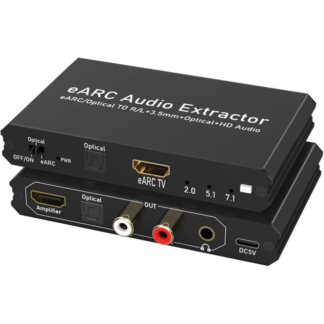 KSRplayer Extractor de Audio HDMI eARC/ARC con Convertidor Digital a Analógico – Salida Óptica, L/R y Estéreo de 3.5mm para HDTV, Barra de Sonido, Amplificador, Altavoz, Audífonos