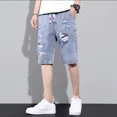 thumbnail image 2 of Pantalones cortos cargo bermuda para hombre, pantalones cortos vaqueros largos con bolsillos para hombre, tendencia 2024, corte de lujo, moda Y2k, vaquero rudo, XL, 2 of 5