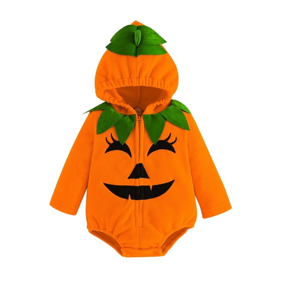 KAUOD Baby Boys Devil Graphic Fleece Romper Halloween Zip up Fuzzy Hooded Bodysuit New Born Long Sleeve Warm Romper Outfits